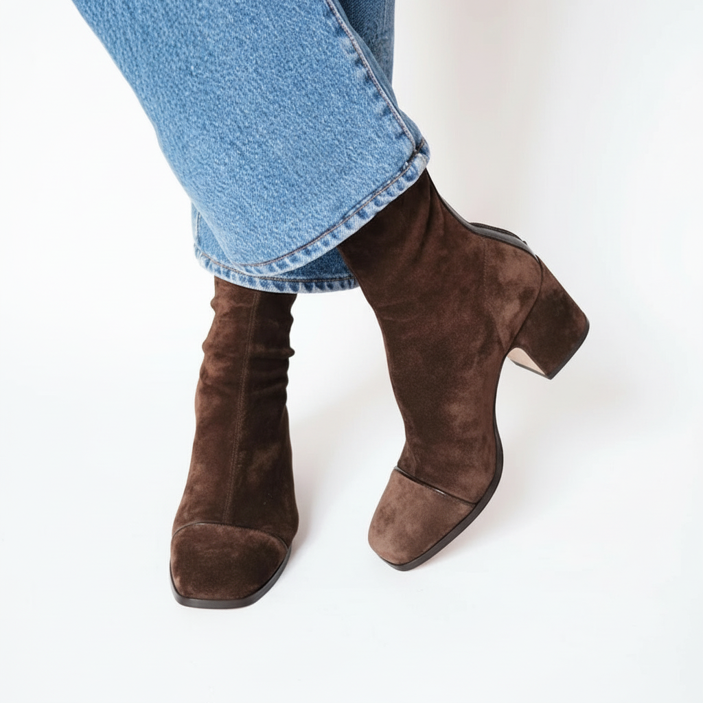 Lily™ | Botines Elegantes de Ante con Punta Cuadrada - Marrón oscuro