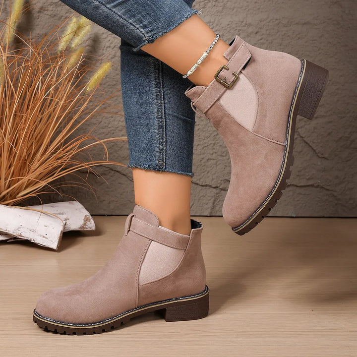 Gisarae - Botines planos de cuero estilo vintage elegante
