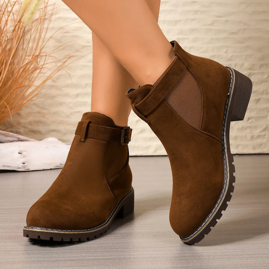 Gisarae - Botines planos de cuero estilo vintage elegante