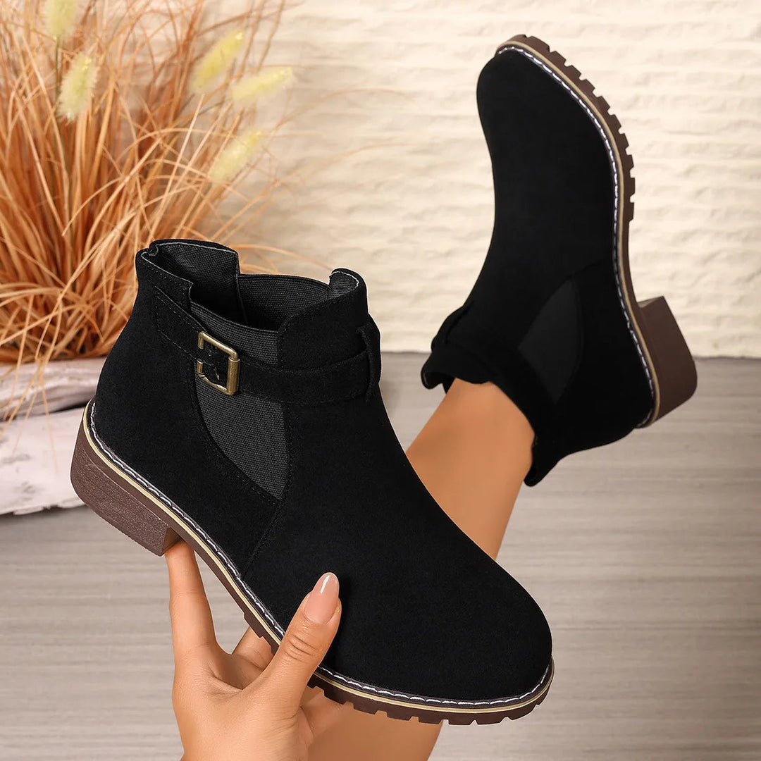 Gisarae - Botines planos de cuero estilo vintage elegante