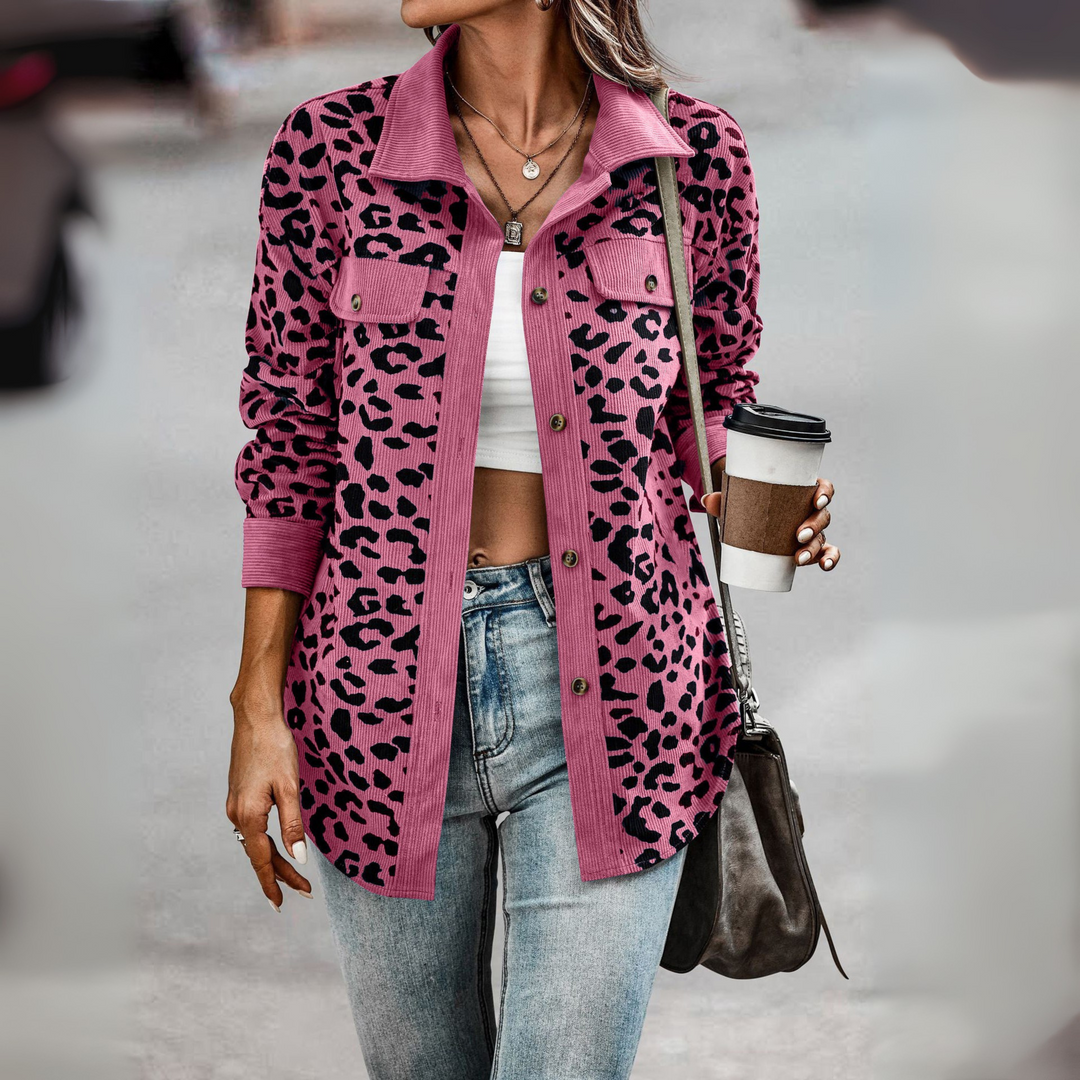 SISI™ - Chaqueta informal con estampado de leopardo y botones delanteros