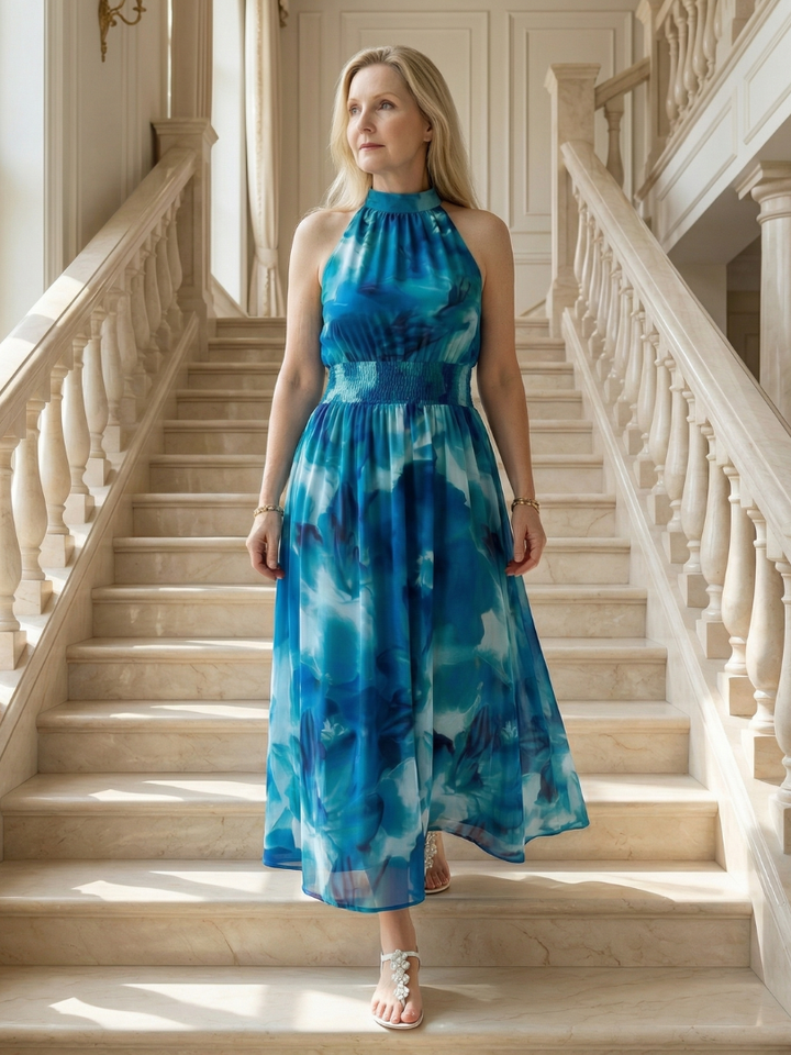 Sylin | Vestido midi fruncido con cuello halter