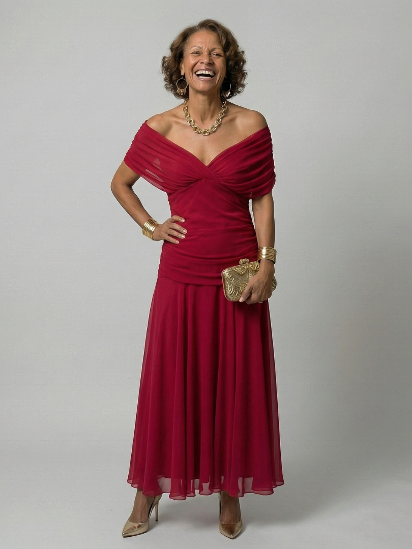 Calen | Vestido midi fluido sin hombros