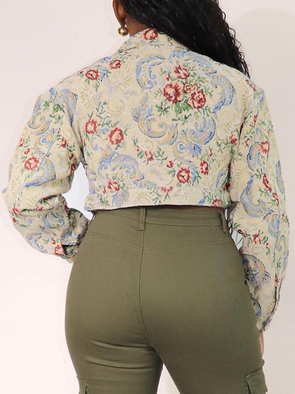 SIDA™ - Chaqueta corta de manga larga con estampado floral elegante