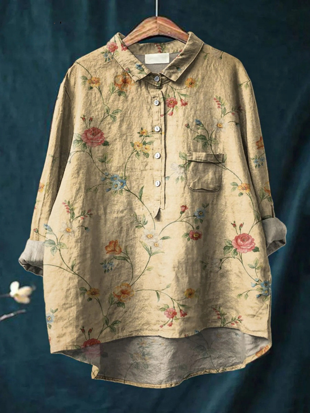 Camisa informal con estampado floral vintage para mujer