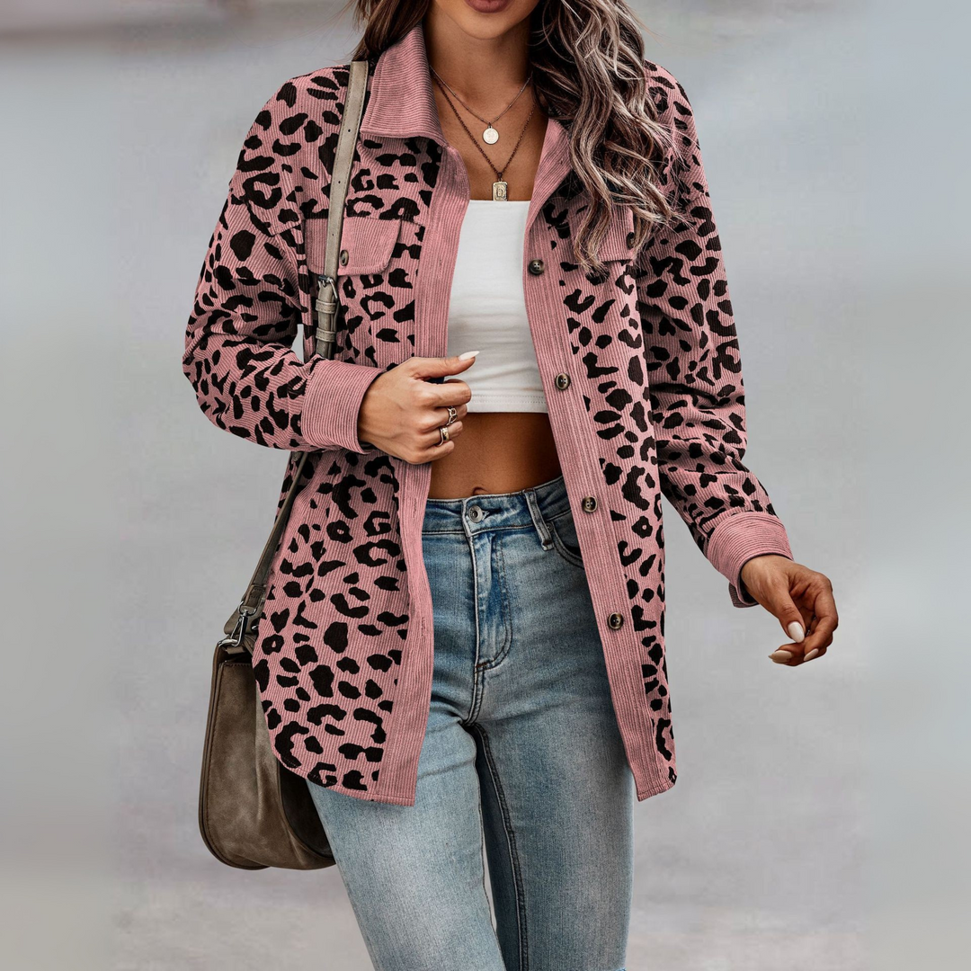SISI™ - Chaqueta informal con estampado de leopardo y botones delanteros