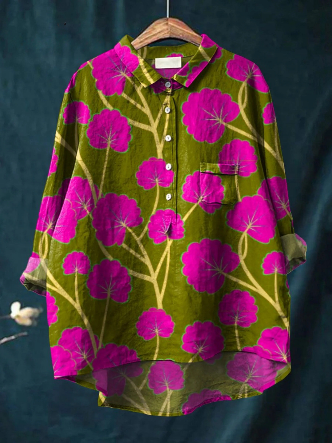 Camisa informal con estampado de flores vintage para mujer