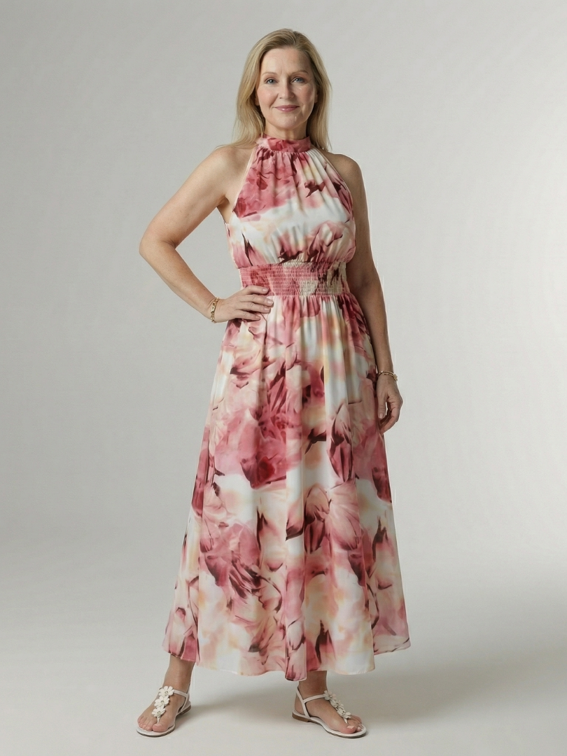 Sylin | Vestido midi fruncido con cuello halter