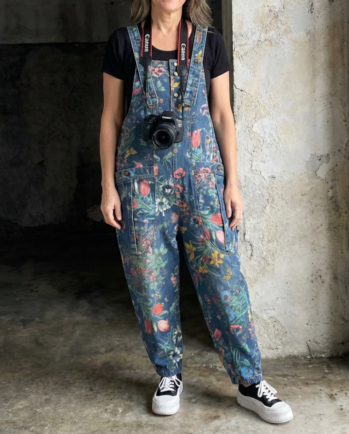 Flora | Peto Denim Oversize Estampado Floral