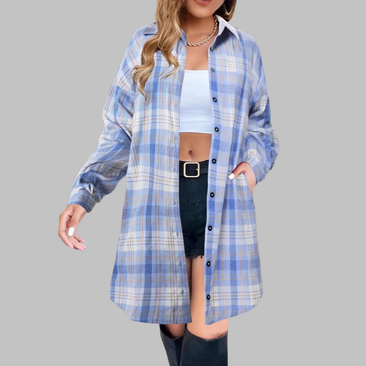 PALOMA™ - Chaqueta de manga larga a cuadros con botones y estilo clásico