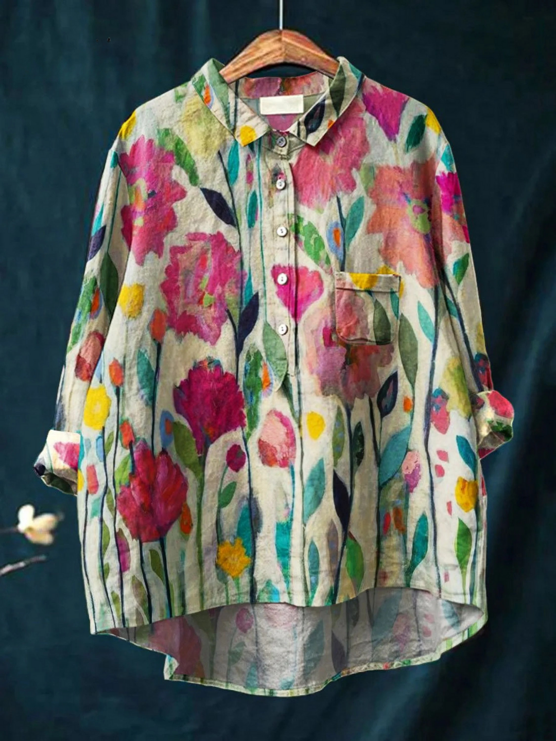 Camisa informal con estampado de flores vintage para mujer