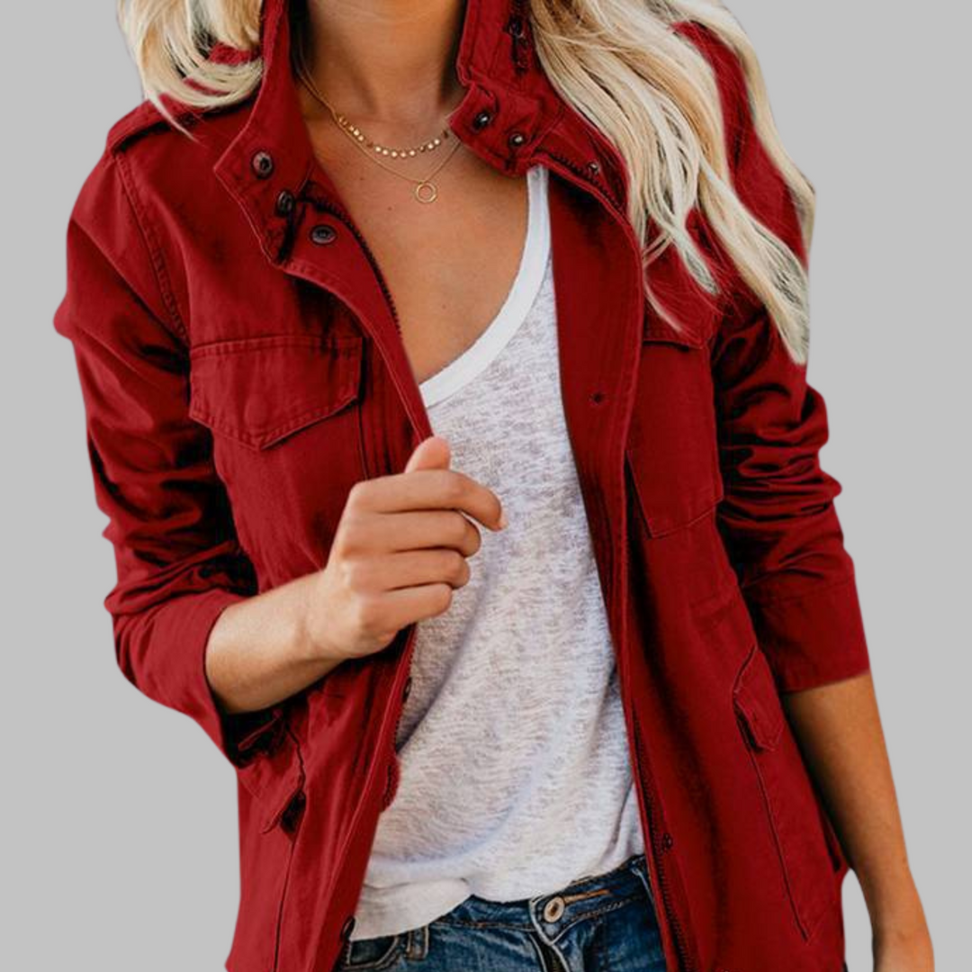 OLGA™ - Chaqueta militar vintage con cremallera y botones