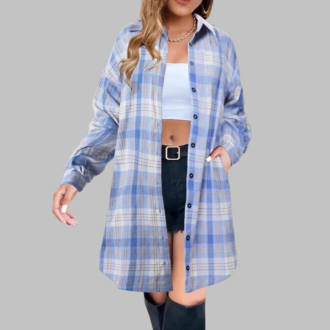 CINA™ - Chaqueta elegante a cuadros de manga larga con botones
