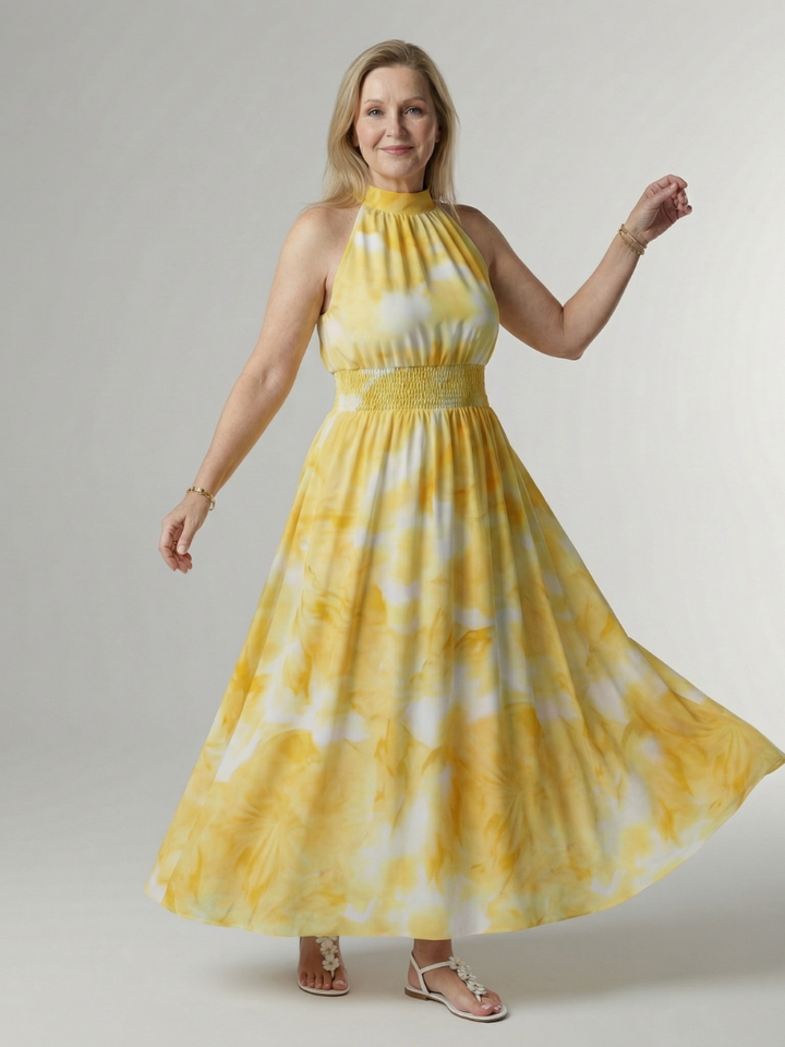 Sylin | Vestido midi fruncido con cuello halter