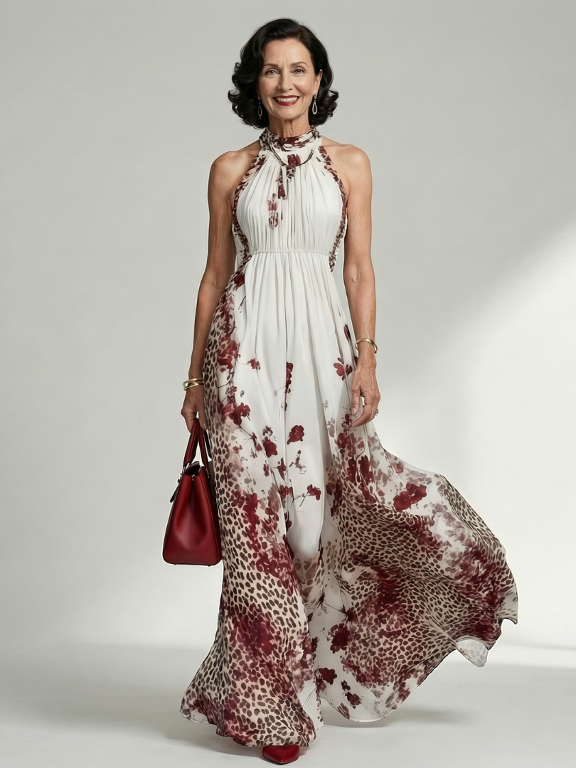 Orlune | Vestido maxi blanco plisado