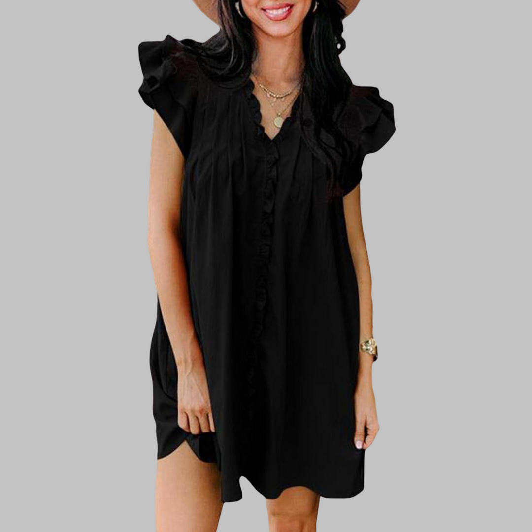 MARCELLA™ - Vestido Midi Casual con Volantes y Cuello de Pico