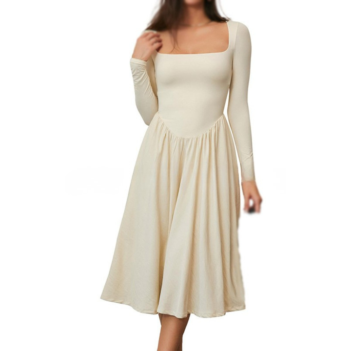 PAIGE™ - Vestido midi atemporal de manga larga y escote cuadrado