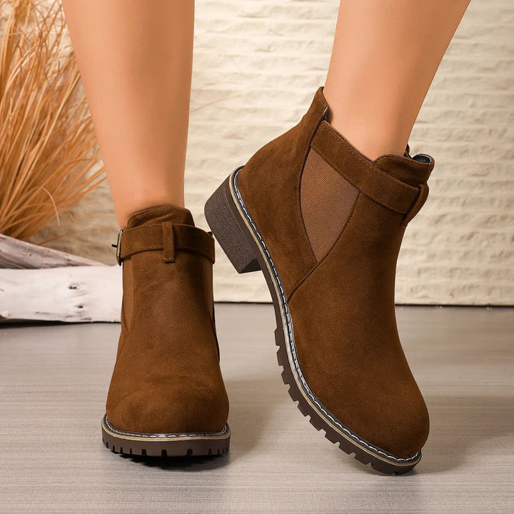 Gisarae - Botines planos de cuero estilo vintage elegante