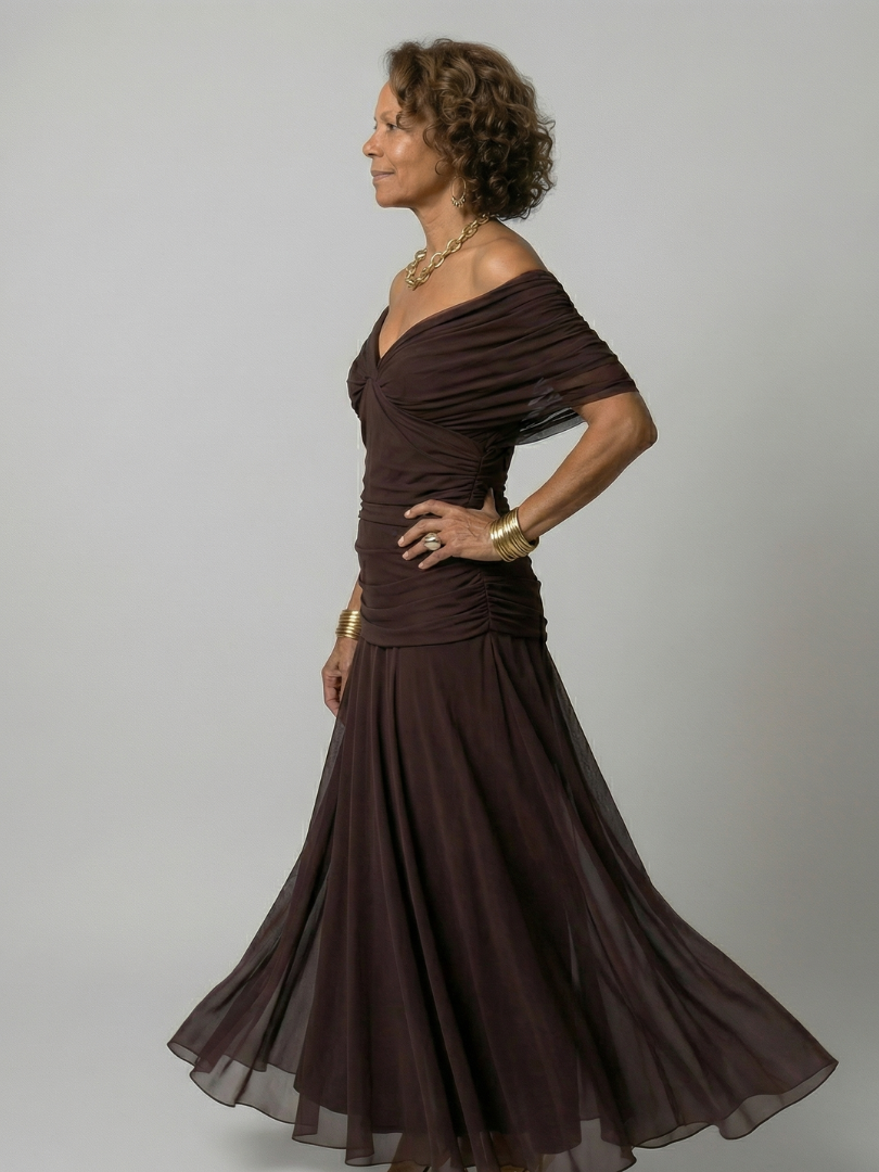 Calen | Vestido midi fluido sin hombros
