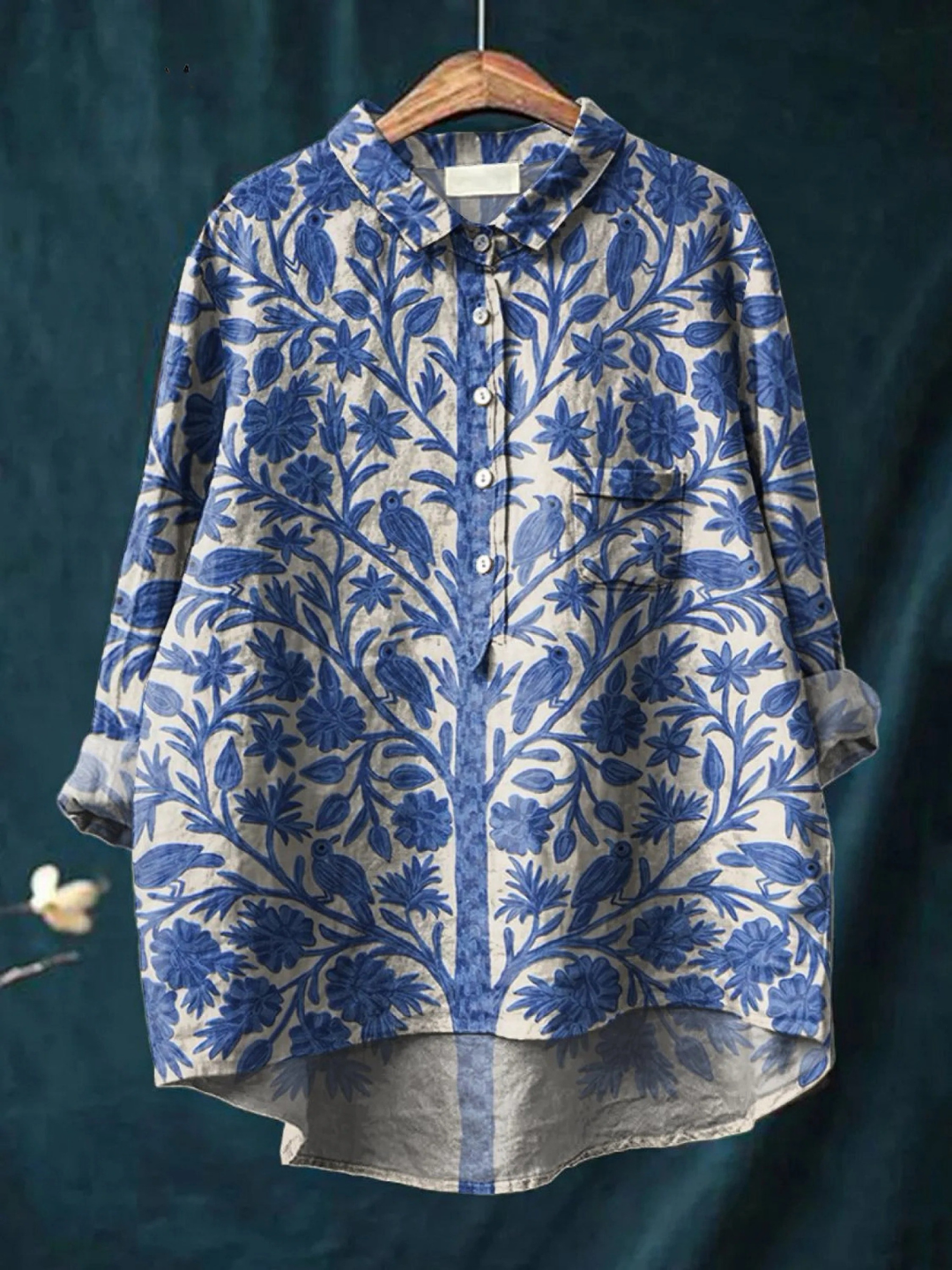 Camisa casual de mujer con estampado floral indio vintage