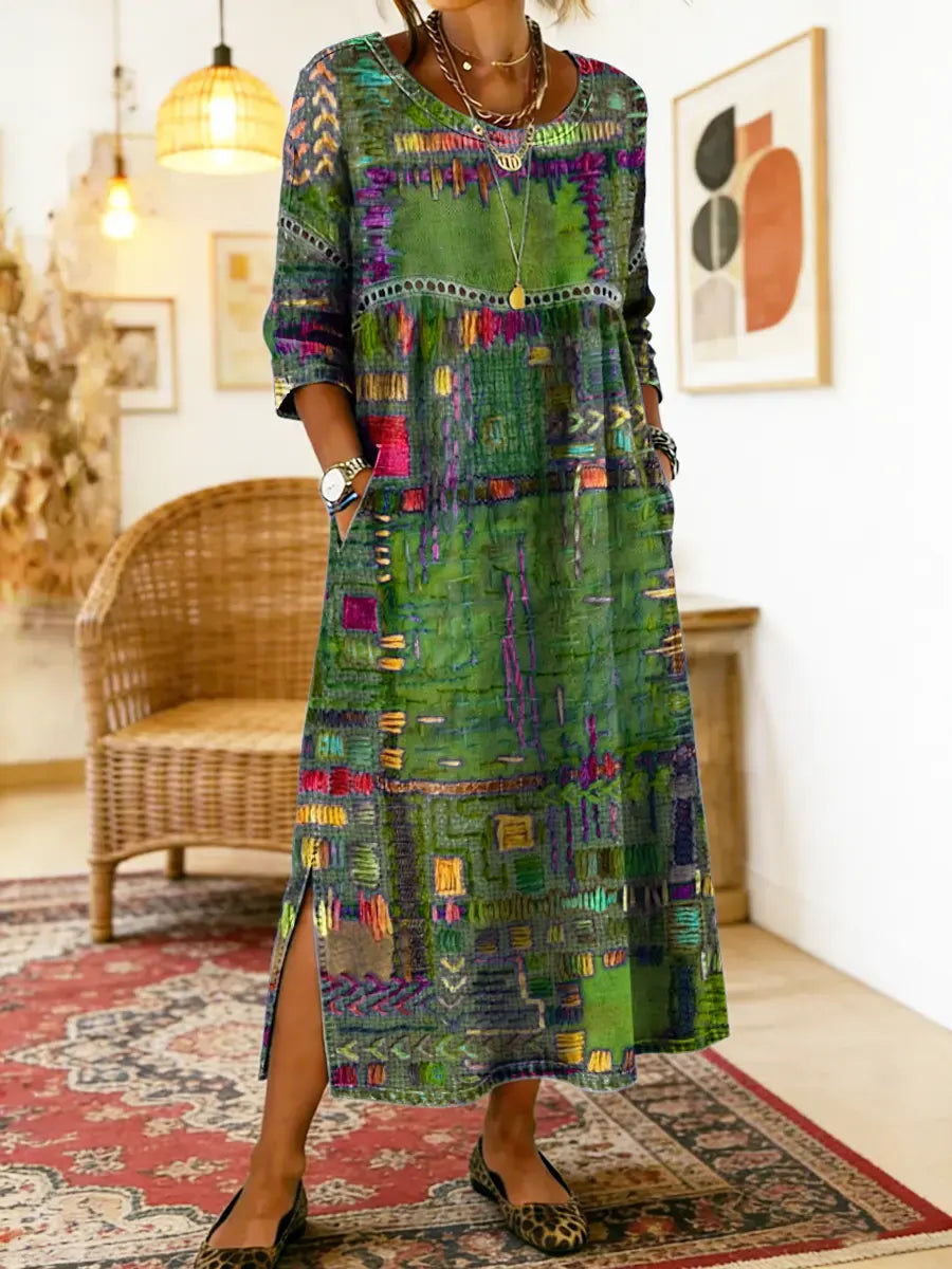 Isabelle | Vestido Vaquero con Patchwork Étnico