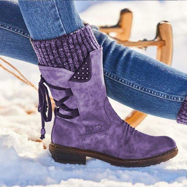 Ovelina - Botines de mujer cálidos con cordones para el invierno