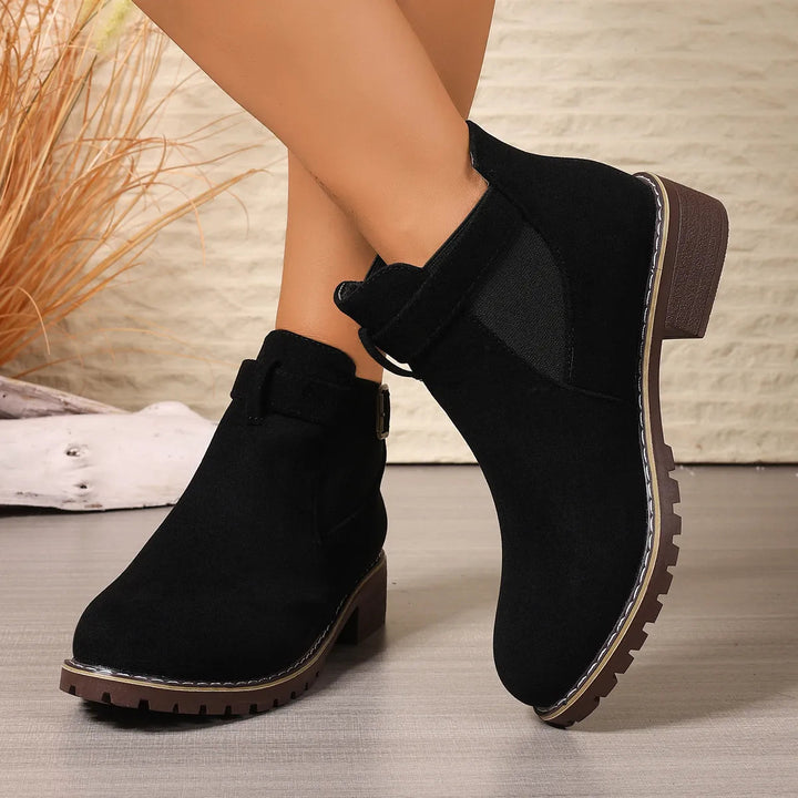 Gisarae - Botines planos de cuero estilo vintage elegante