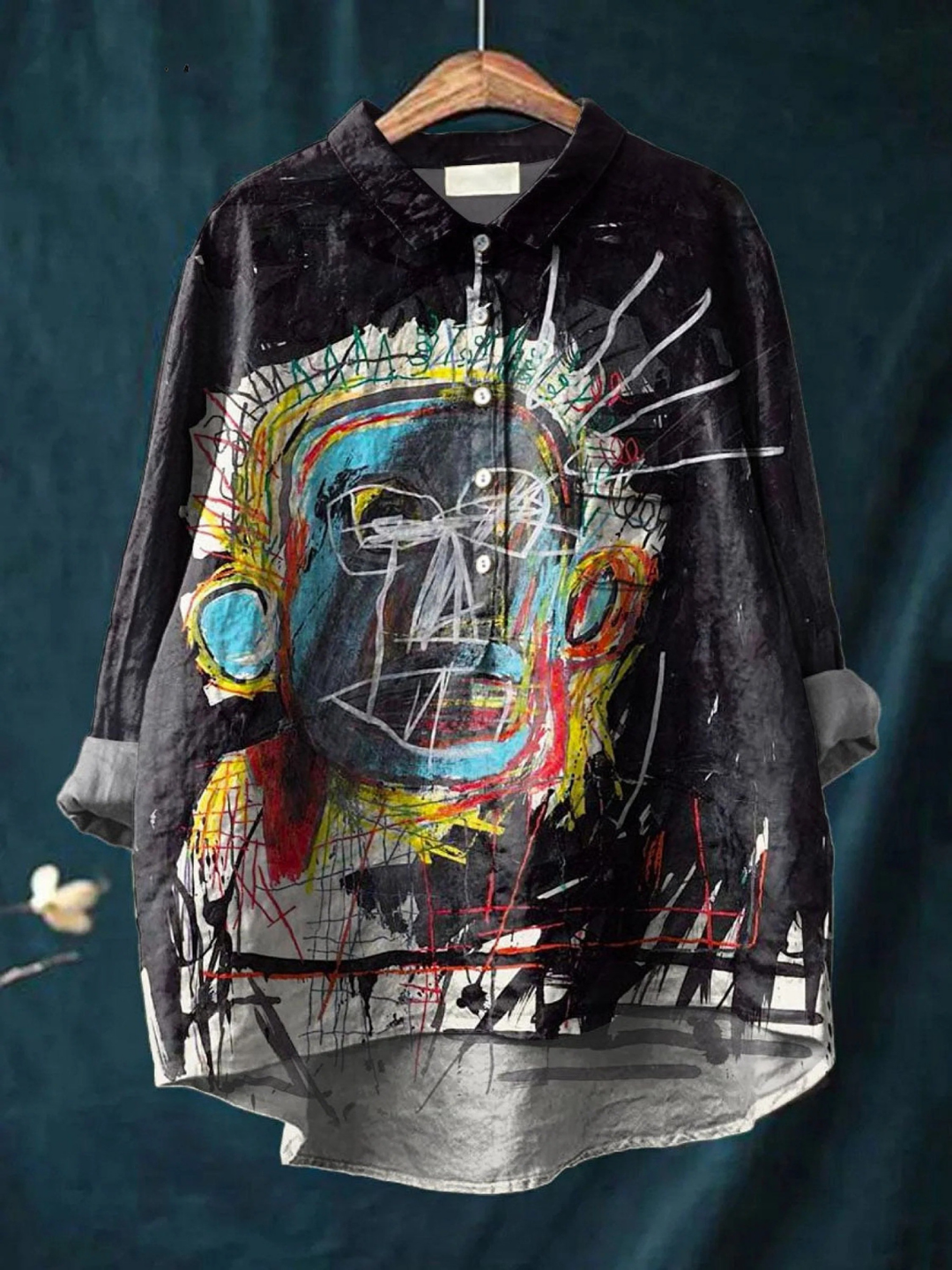 Camisa casual con estampado artístico de pintura abstracta de figura vintage