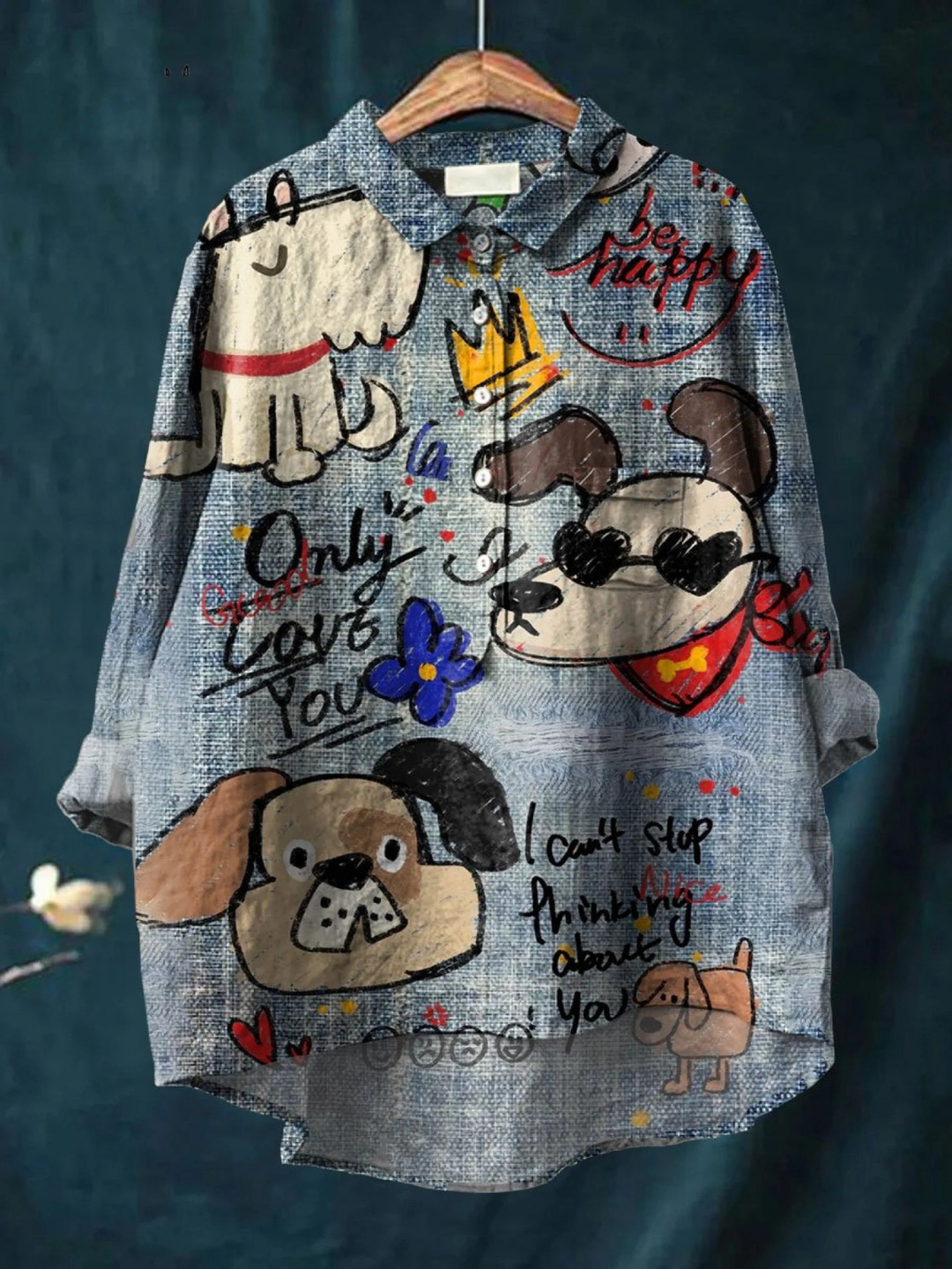 Camisa casual con estampado artístico de perro bonito