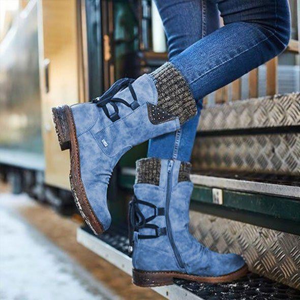 Ovelina - Botines de mujer cálidos con cordones para el invierno