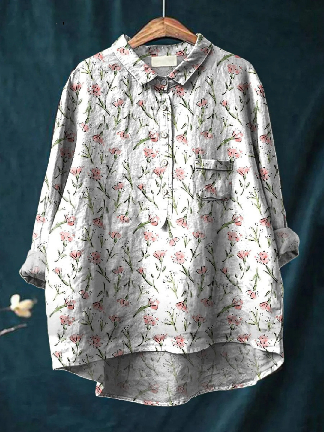 Camisa Casual Estampada de Mujer con Diseño Floral Primaveral Rosa Repetido