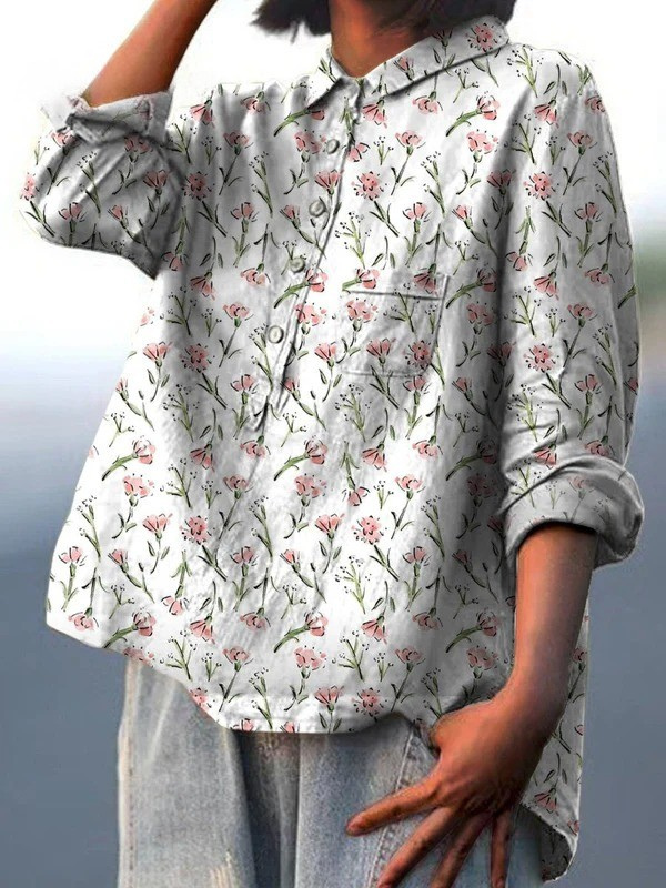 Camisa Casual Estampada de Mujer con Diseño Floral Primaveral Rosa Repetido