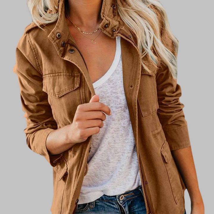 RHODA™ - Chaqueta militar vintage con cremallera y botones