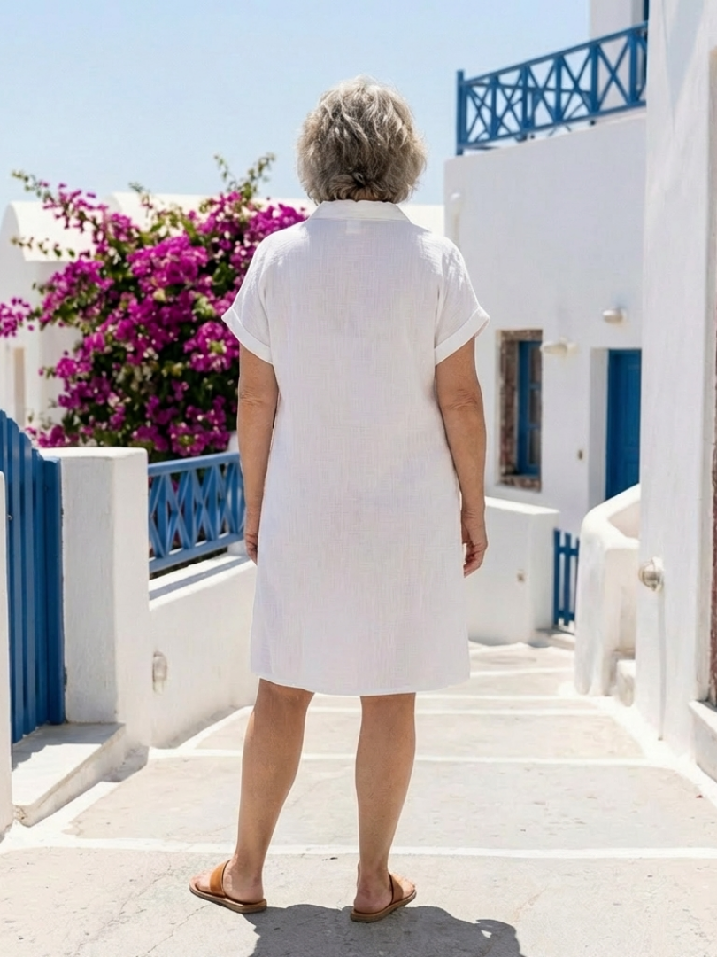 Helene | Vestido de manga corta con bolsillo delantero y largo hasta la rodilla