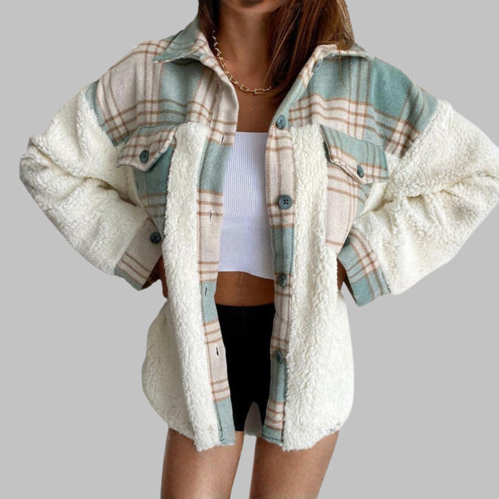 SUNNIE™ - Chaqueta a cuadros con botones y manga larga acogedora