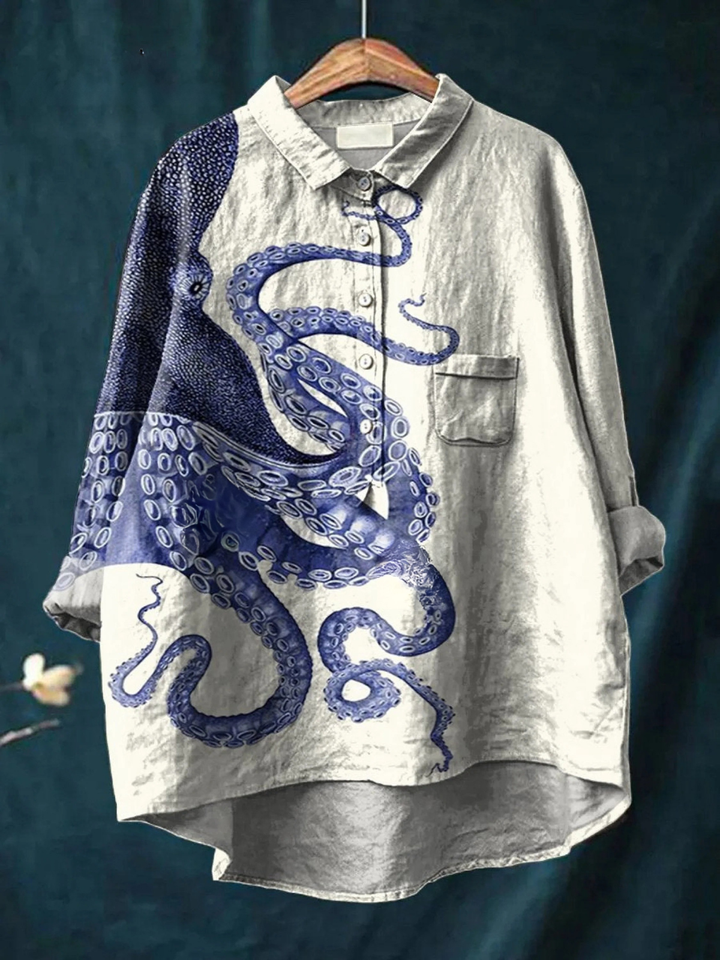 Camiseta informal con estampado artístico de tentáculos de pulpo de aguas profundas para mujer