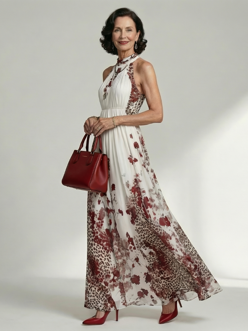 Orlune | Vestido maxi blanco plisado