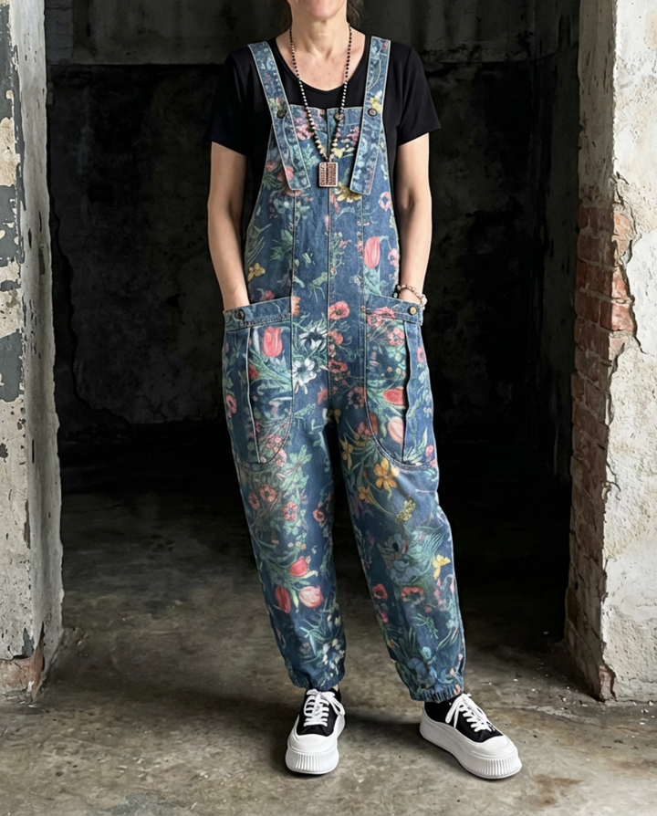 Flora | Peto Denim Oversize Estampado Floral