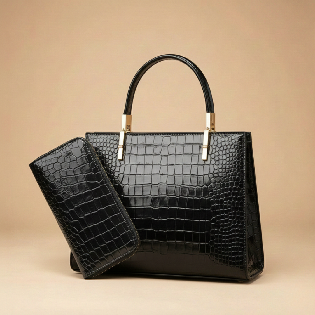Juego de bolso y cartera de cuero