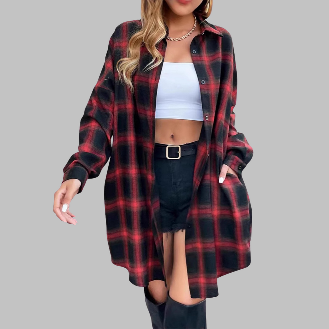 CINA™ - Chaqueta elegante a cuadros de manga larga con botones