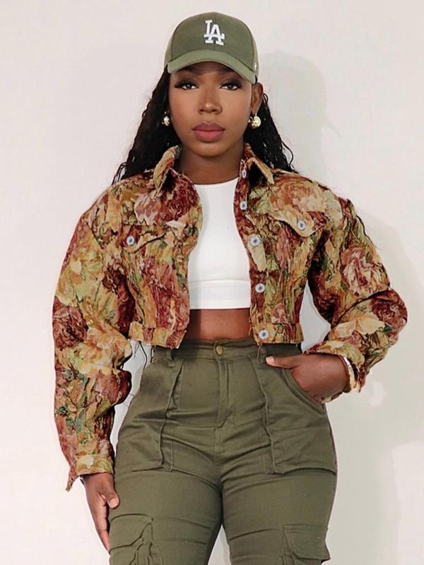 SIDA™ - Chaqueta corta de manga larga con estampado floral elegante