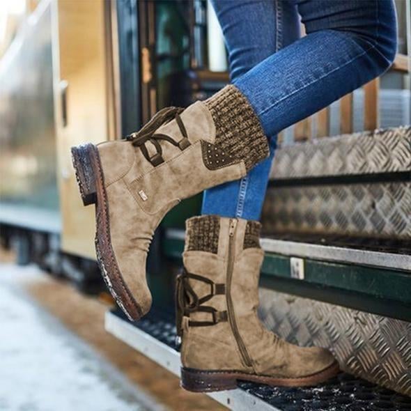 Ovelina - Botines de mujer cálidos con cordones para el invierno
