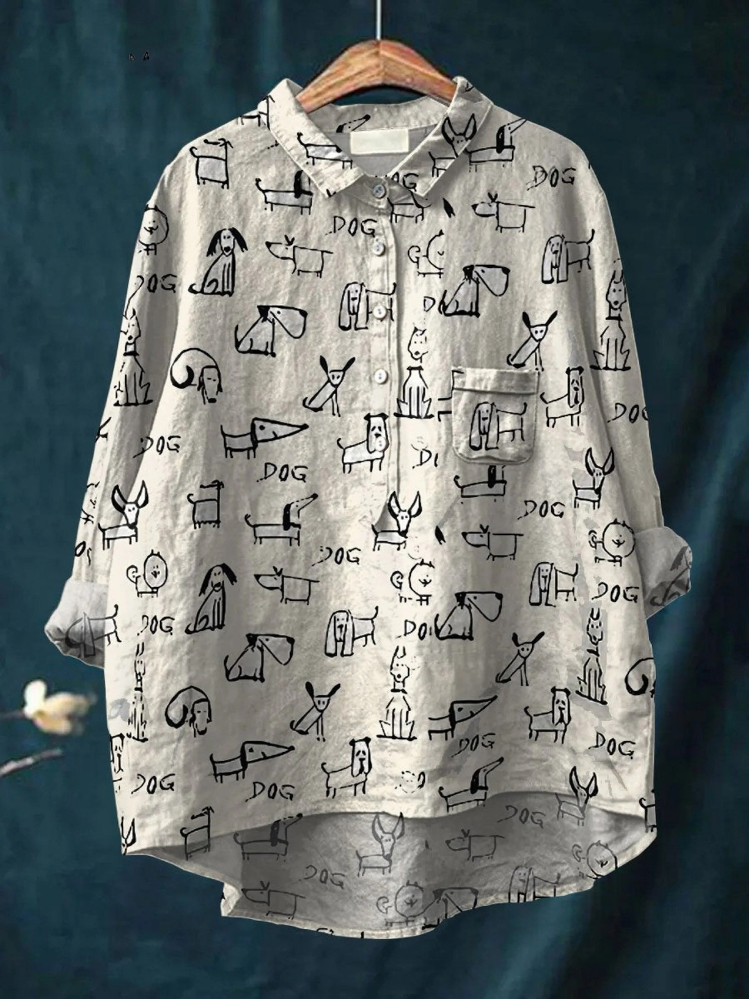 Camisa casual estampada de perro para mujer