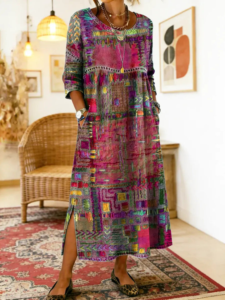Isabelle | Vestido Vaquero con Patchwork Étnico