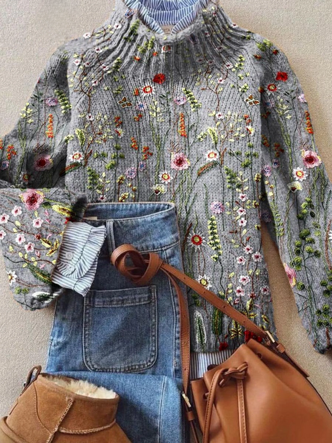 Maurine | Suéter de punto floral vintage