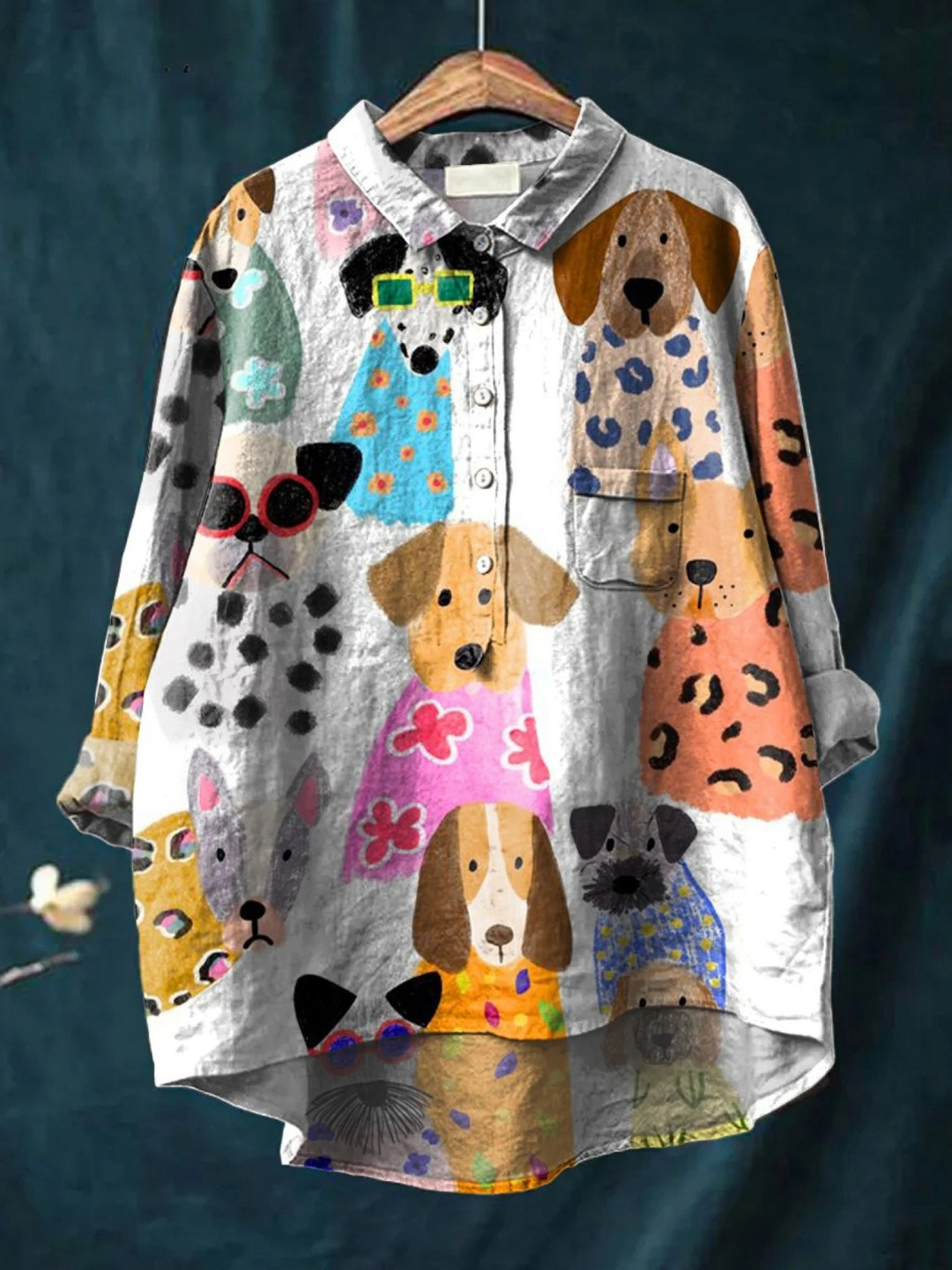 Camiseta informal de mujer con estampado de cachorros de dibujos animados, colorida y divertida
