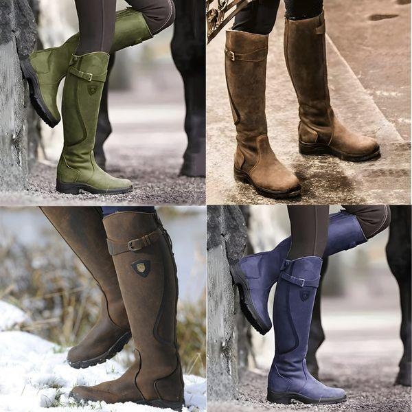 Averlina - Botas de montar de cuero impermeables