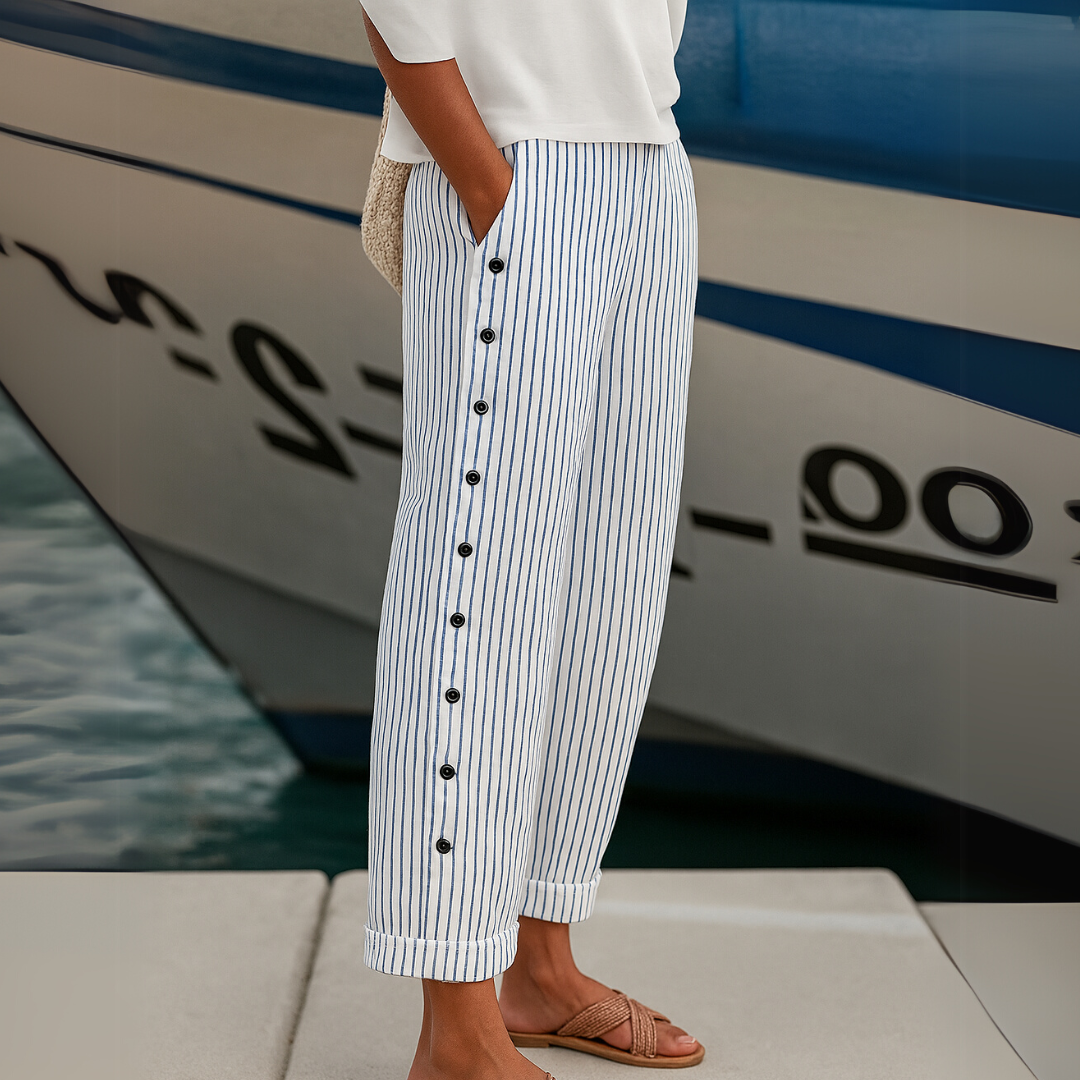 Caitlin | Pantalones de rayas con botones elegantes