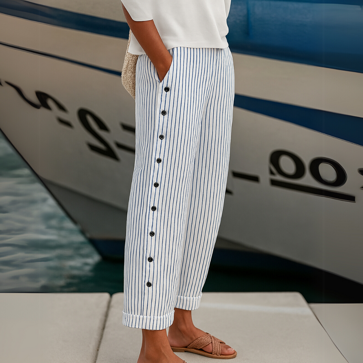 Caitlin | Pantalones de rayas con botones elegantes