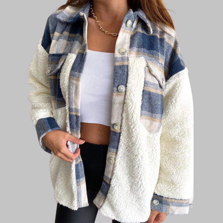 SUNNIE™ - Chaqueta a cuadros con botones y manga larga acogedora